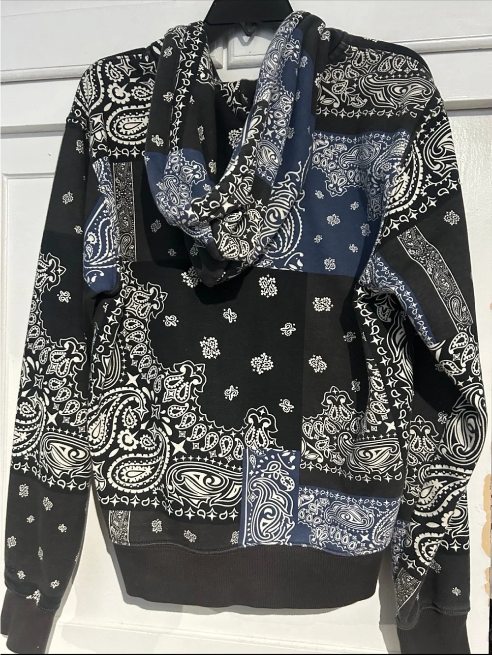 Men's Zip-Up Hoodie - Black & Navy Bandana Print